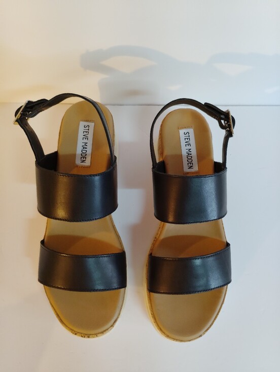Steve Madden Shoes - Steve Madden Black Leather Double-Strap Women's Sandals